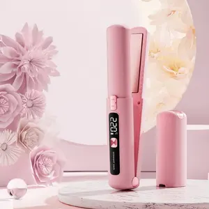Mini Two-In-One Wireless Straightener and Curler, USB Rechargeable 4500mah Battery, Anti-Scald Design, Ionic Hair Care, LCD Display