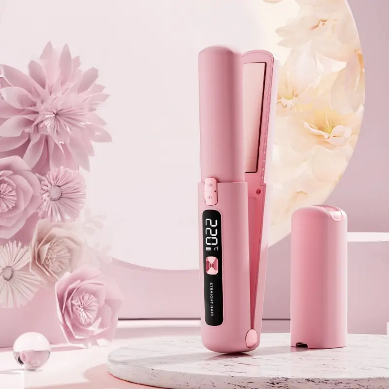 Mini Two-In-One Wireless Cordless Straightener and Curler, USB Rechargeable 4500mah Battery, Anti-Scald Design, Ionic Hair Care, LCD Display, Multifunctional Hair Straightener