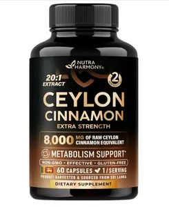 Ceylon Cinnamon Capsules - Extra Strength - Energy Heart & Metabolism Support for Men & Women - Pure Natural Cinnamon 20:1 Extract Supplement - GMO & Gluten Free - Made in USA - 60 Capsules 2 Month