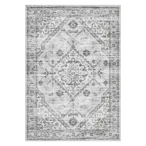 10 x 13 ft Light Gray Rectangular Imitation Cashmere Polyester Area Rug, Foldable Geometric Persian-Style, Washable for Hallway & Bathroom