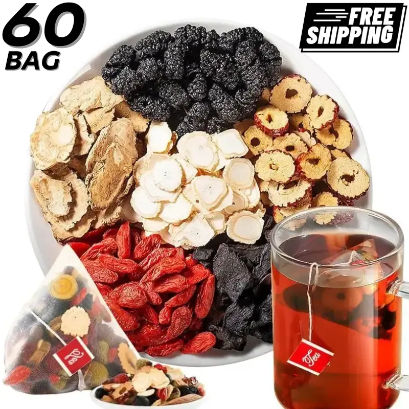 60 Bag Kidney Tea Formula Ginseng Eight Treasure Tea, Ginseng Eight Treasures Tea, Organic Kidney Cleanse Tea, Traditional Healthy Kidney Cleansing Tea for Men & Women Natural Sugar
