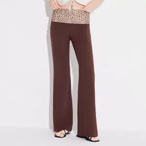 Women's Low-Rise Printed Waistband Flared Leg Pull-On Pants - Wild Fable Brown Leopard Print L