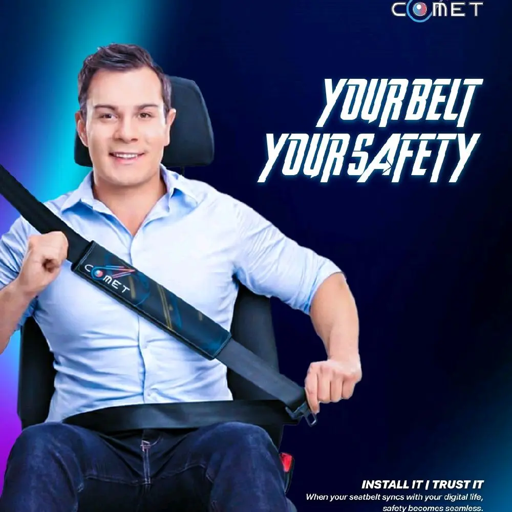 introducing the world's first LED car seat belt cover Be Seen Be Safe with Comet LED