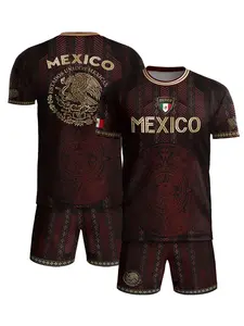 Mexico Burgundy Soccer Jersey, Golden Aztec Calendar & Eagle Design, Unisex Casual Wear, Perfect for Sports Fans