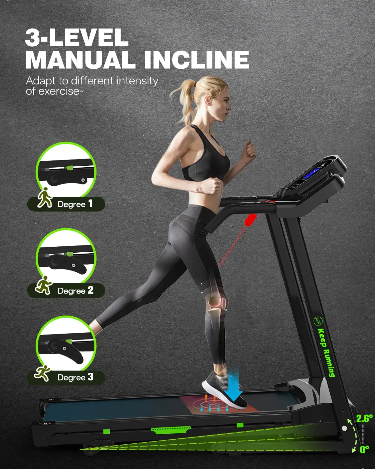 LIVIVOX Foldable Treadmill, 3.5HP Motorized Home Fitness Equipment with 3 Manual Inclines, Bluetooth Speakers, 8.5 MPH Speed & 330 lbs Capacity, Real-Time Fitness Tracking, Motorized Treadmill, Collapseable, Easy Assembly