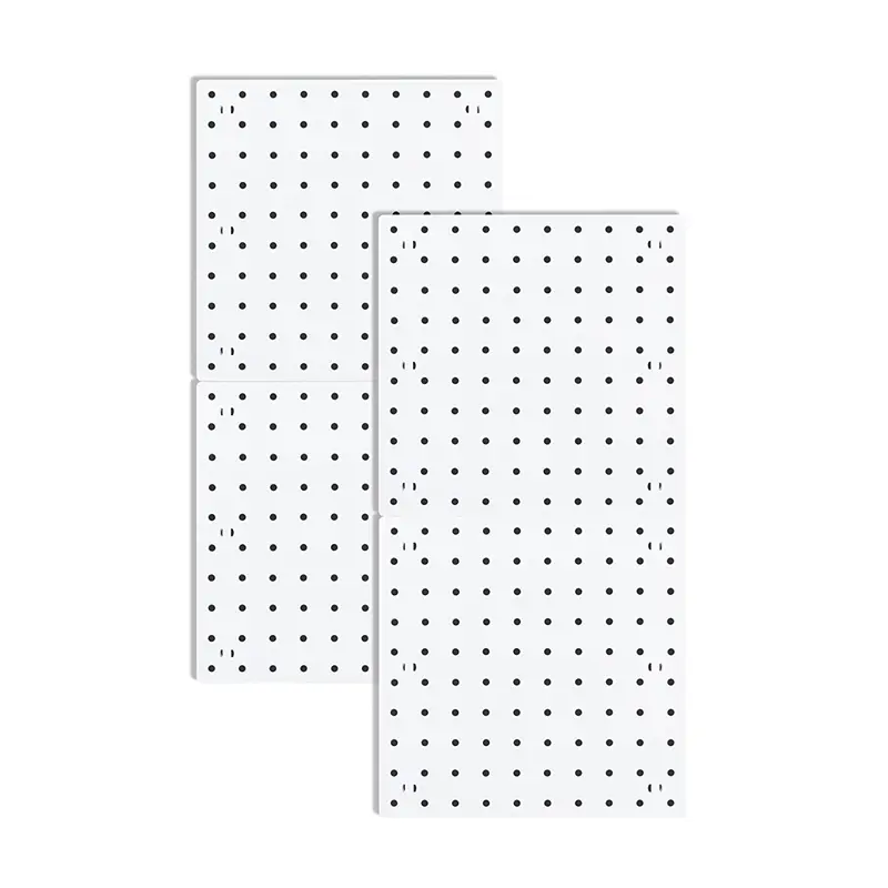 Pegboard Wall Organizer Panels, 4-Pack White ABS Plastic Modular Boards, 10x10 Inch Expandable Set with Easy Installation for Craft Room, Kitchen & Garage