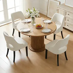 Medieval-Modern Style Curved Backrest Durable Dining Chairs Set, High-Density Fabric-Wrapped, Rubberwood Legs Dining Chairs, Compact Build Wooden Construction, Quick Setup Indoor Kitchen Furniture