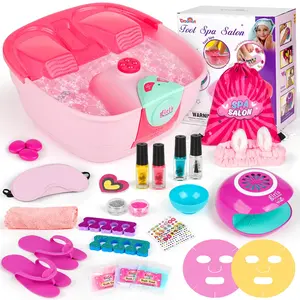 Dreamon Kids Pretend Foot Spa & Nail Kit - Kids Pretend Spa Day Kit for Girls with Mask Foot Bath and Nail Dryer, Manicures Pedicure Toy Kit & Nail Art,  Role Playing Accessories, Summervibes