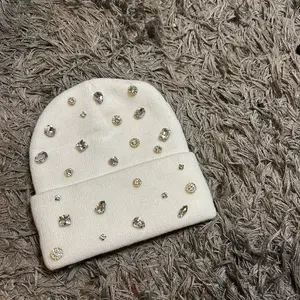 REG Diamond Beanie - White Beanie with Sparkling Diamond Embellishments