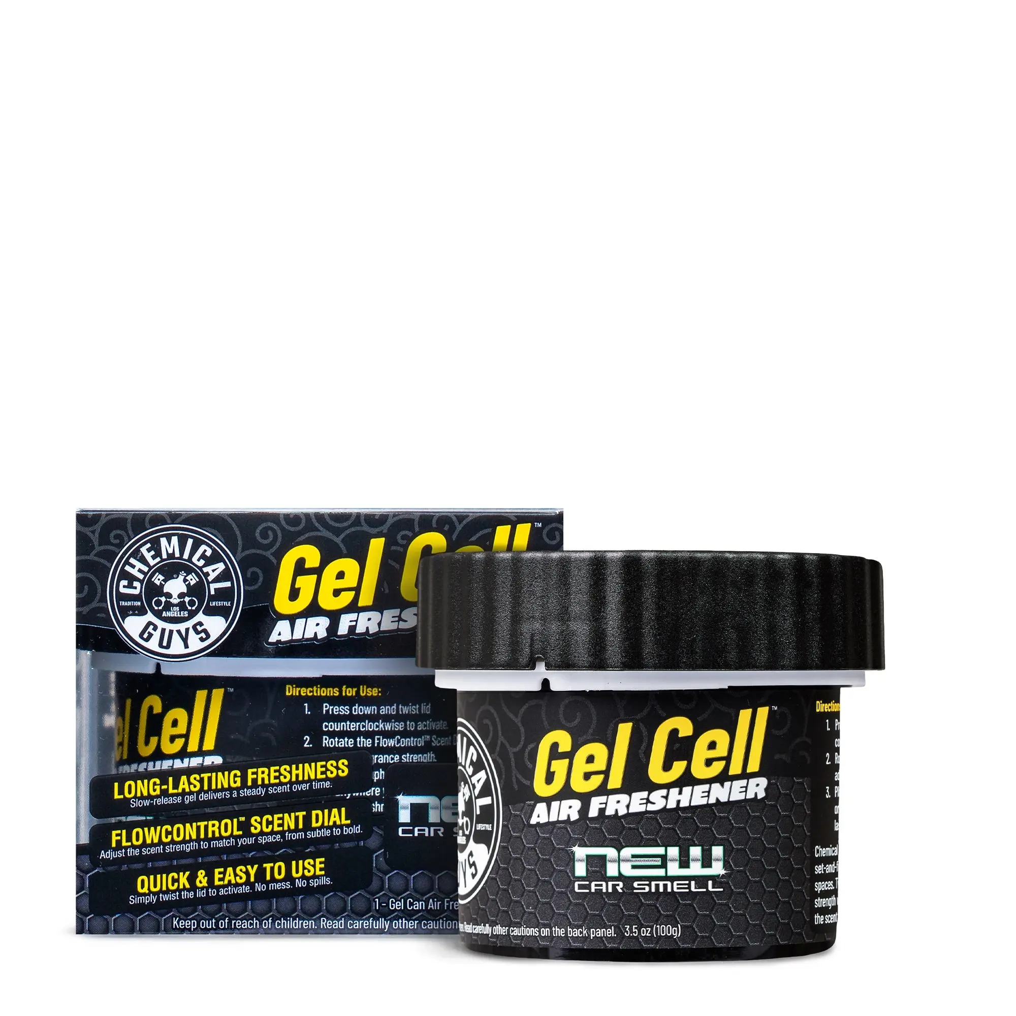 Chemical Guys New Car Smell Gel Air Freshener for Car - Long-Lasting New Car Scent with FlowControl Adjustable Dial - Spill-Proof 3.5oz Gel Can for Cup Holder, Console & Home - No Leaks or Sticky Residue