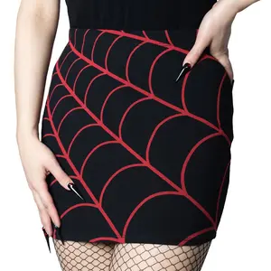 Spiderweb Mini Skirt   - Red Elastic Womenswear