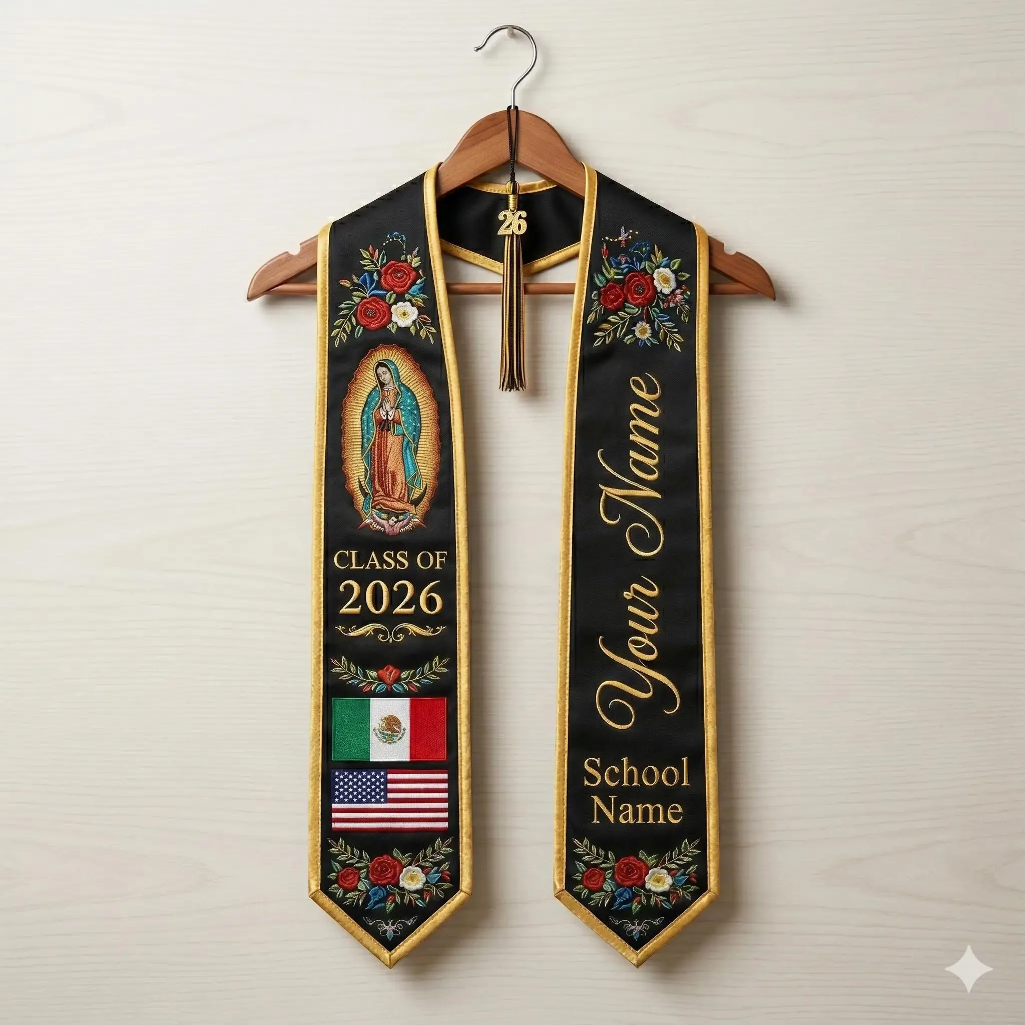 Custom Mexican Serape Graduation Stole 2026 – Personalized Name Sash & Cultural Latina Grad Outfit & Senior Photo Prop Gift