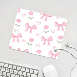 Watercolor Pink Bow Flower Gentle Square Mouse Pad, Non Slip Mousepad, Gentle Healing Desktop Decoration Protection Pad, Rubber Non-Slip Lock Edge Pad, Suitable For Laptop Desktop Games Work, Gentle Healing Gift For Family And Friends