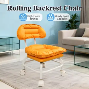 1 Count Rolling Backarest Chair, Noiseless Wheel Stool with Skin-Friendly Fabric Cover