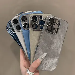 Electroplated denim-textured case with built-in lens protection, Compatible with iPhone 11/12/13/14/15/16/17 Pro/Pro Max/Plus, Stylish Protective Cover, Unique Design for Daily Use, Protective Casing