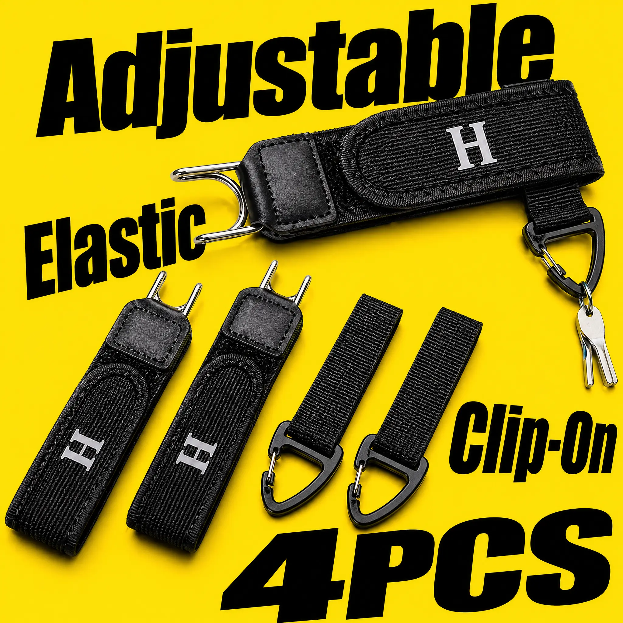 Unisex Adult 4-Piece High-Elastic Stretch Metal Hook Belt Set - All-New Upgraded Hooks, No Clunky Fasteners, Abdomen-Nonconstricting Adjustable Daily Invisible Waist Strap, Durable Construction Casual Classic Home Decor Hanging Accessory for Outdoor Work