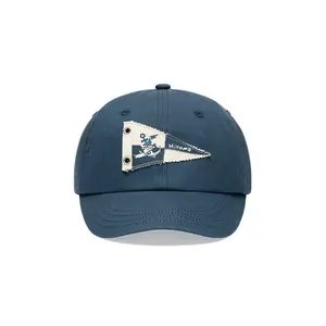 POP MART Hirono Living Wild – Freedom Island Nautical Flag Patchwork Short-Brim Cap Blue