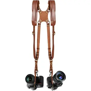 Double Camera Harness for 2 Cameras, Adjustable Dual  Leather Camera Strap for DSLR/SLR