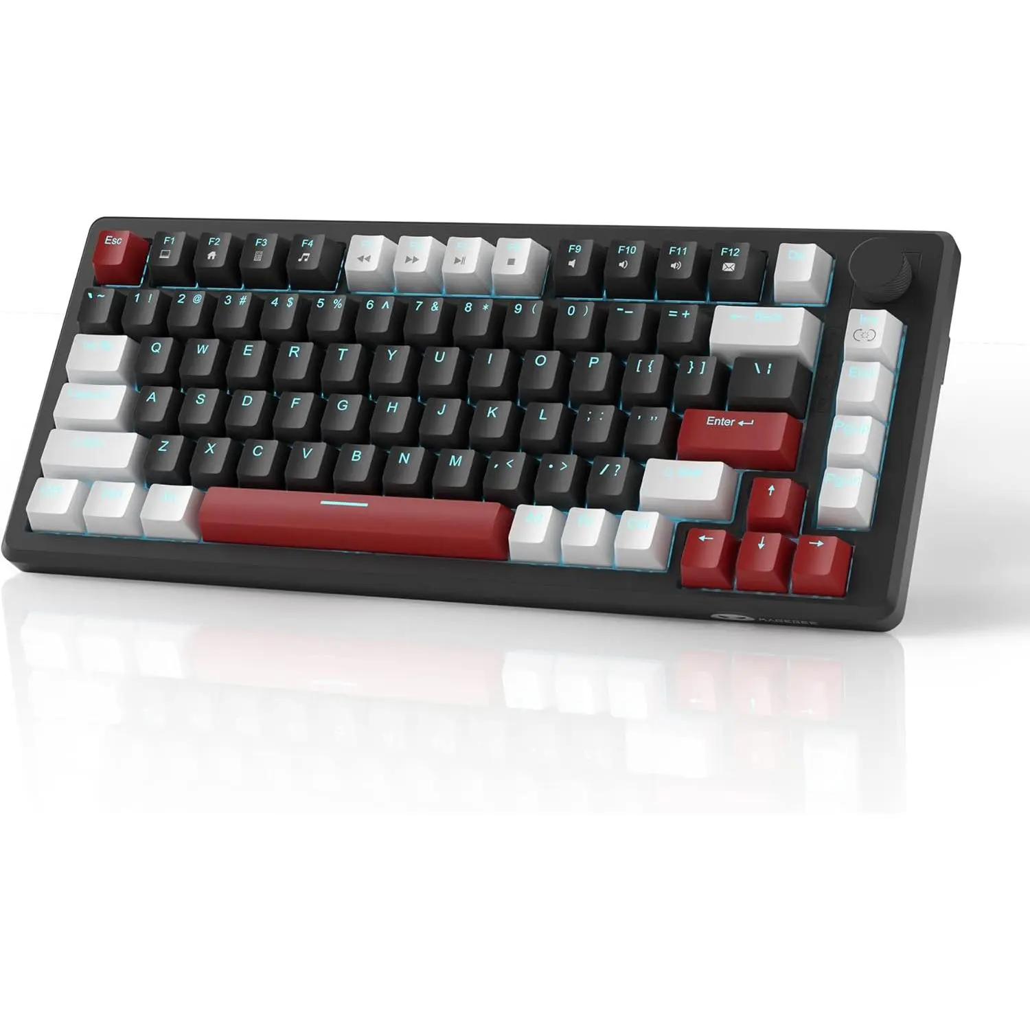 75% Mechanical Gaming Keyboard, Compact Blue Backlit Wired Gaming Keyboard with Yellow Switches, EVA , Knob Control, STAR75 Portable NKRO PC Gaming Keyboard - White & Black