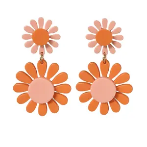 60s Blush Pink and Orange Flower Power Mod Earrings