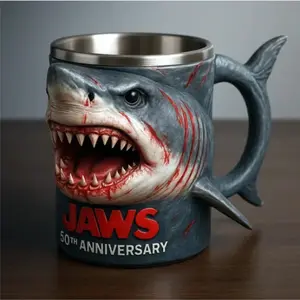 Great Shark Mug Decoration Design Jaws 50th Anniversary 3D Mug Cup, Novelty Coffee Mug, Unique Gift Idea for Fans, Perfect for Collectors, Drinkware