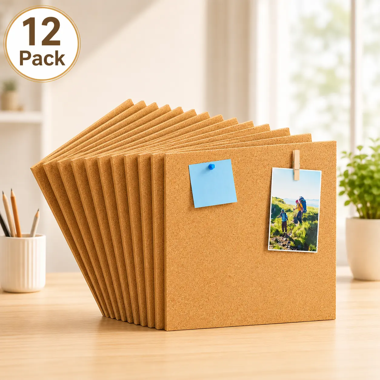 MaxGear Minimalist Natural Self-Healing Cork Wall Board Set - Decorative Modern Work Accessory with Smooth Surface, Lightweight Build, Pushpins, Easy-Install Safe Removable Adhesive Tabs, Deformation Resist, Custom Sizes - Home Office Wall Display