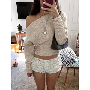 Off-Shoulder Knit Sweater, Comfortable & Elegant, Suitable For Dates, Casual Gatherings, And Travel In Autumn/Winter