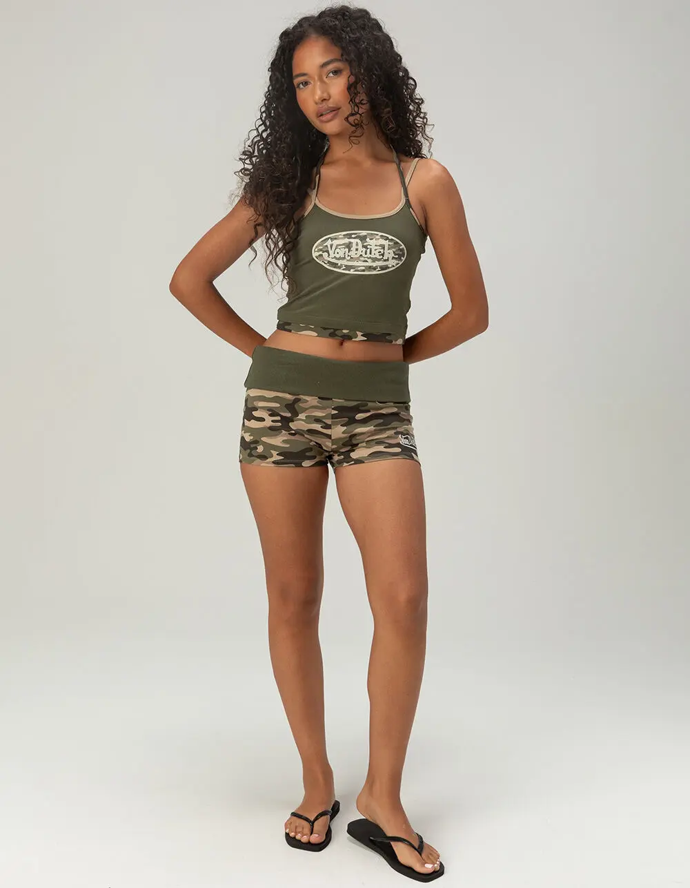 VON DUTCH Camo Womens Low Rise Micro Shorts