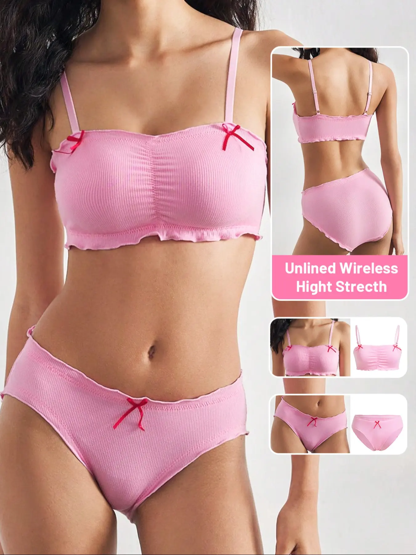 Women's Wireless Underwear Set, Breathable Seamless with Cute Bow Detail, Comfortable Bra and Panty Set, Stylish Daily Wear