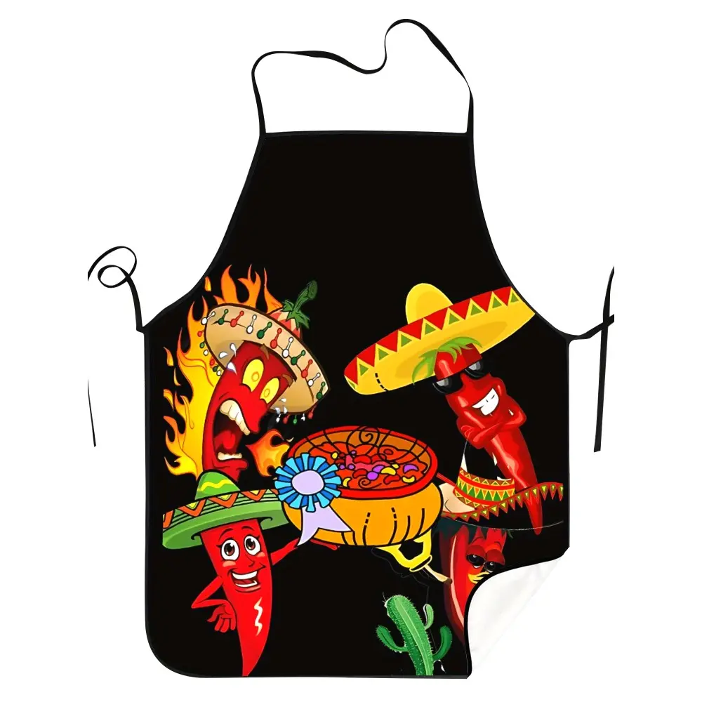 Vintage-Inspired Red Chili Adjustable Bib Apron – Unisex Kitchen Apron with Vibrant Chili Peppers, Sombrero, And Taco Designs, Durable Fabric for Home Cooks And Chefs, Easy Care, Funny Apron, Novelty Cooking Aprons