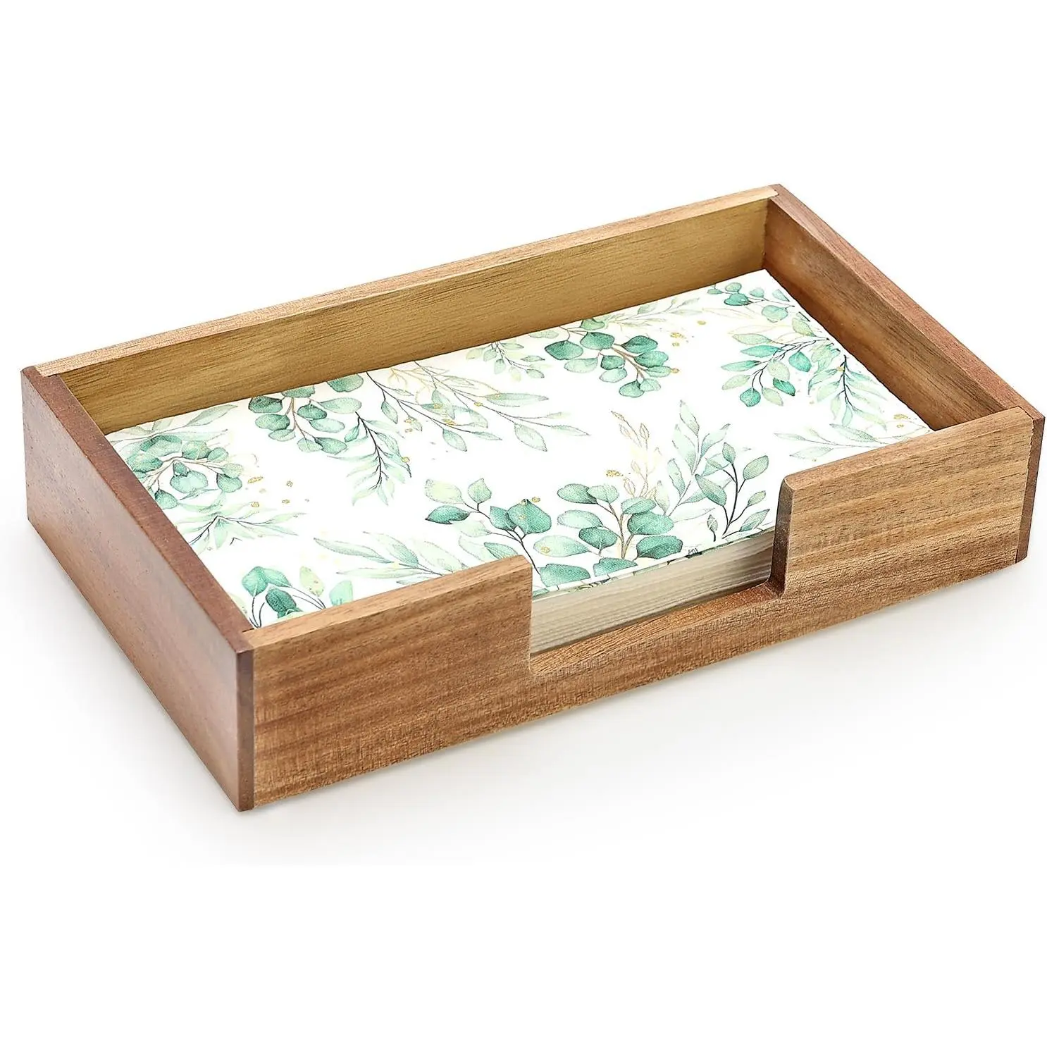 Acacia  Guest Towel Holder Tray for Bathroom Napkin Holders Paper Hand Towels Holder Flat Wooden Napkin Holder Disposable Bathroom Guest Towel Holder for Table Rectangle Modern Napkins Basket