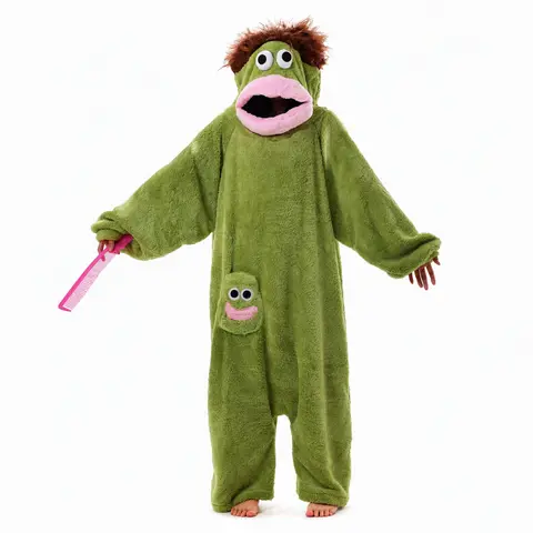 Women's Unisex Soft Plush Fleece Fabric Hooded Big Mouth Monster Onesie Jumpsuit - Casual Pocket Sleepwear Loungewear for Halloween Cosplay Party
