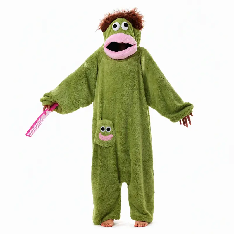 Women's Unisex Soft Plush Fleece Fabric Hooded Big Mouth Monster Onesie Jumpsuit - Casual Pocket Sleepwear Loungewear for Halloween Cosplay Party