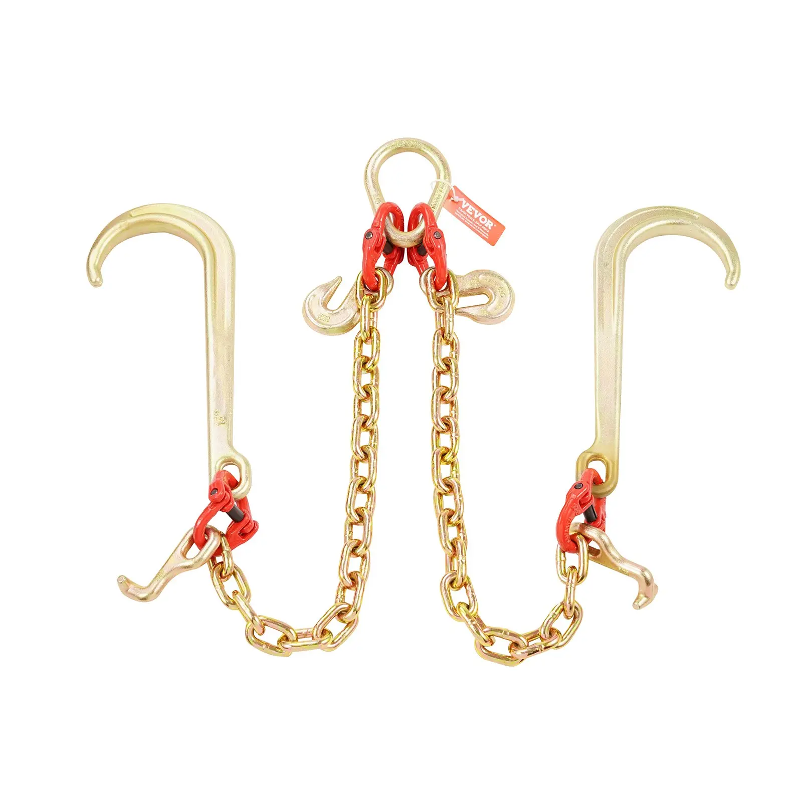 【summerfinds】VEVOR 3/8"-2 ft G80 Tow Chain Tow Device, Wrecker Accessory with J Hooks, V-Chain Bridle, Grab & T Hooks, 15600 lbs Load Capacity for Vehicle Traction Needs, Car Accessories
