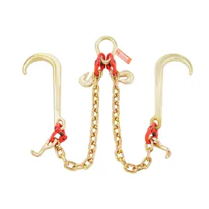 VEVOR 3/8"x2' G80 Tow Chain J Hook V-Chain Bridle Grab & T Hook Wrecker 15600lbs