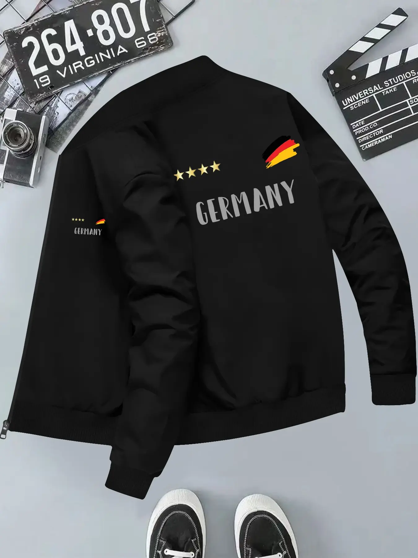 Simple Versatile Germany Team Memorial Coat, Casual Long Sleeve Baseball Jacket, Slim-Fitting Ribbed Collar, All Seasons