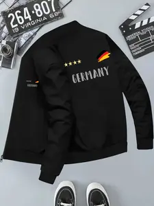 Simple Versatile Germany Team Memorial Coat, Casual Long Sleeve Baseball Jacket, Slim-Fitting Ribbed Collar, All Seasons