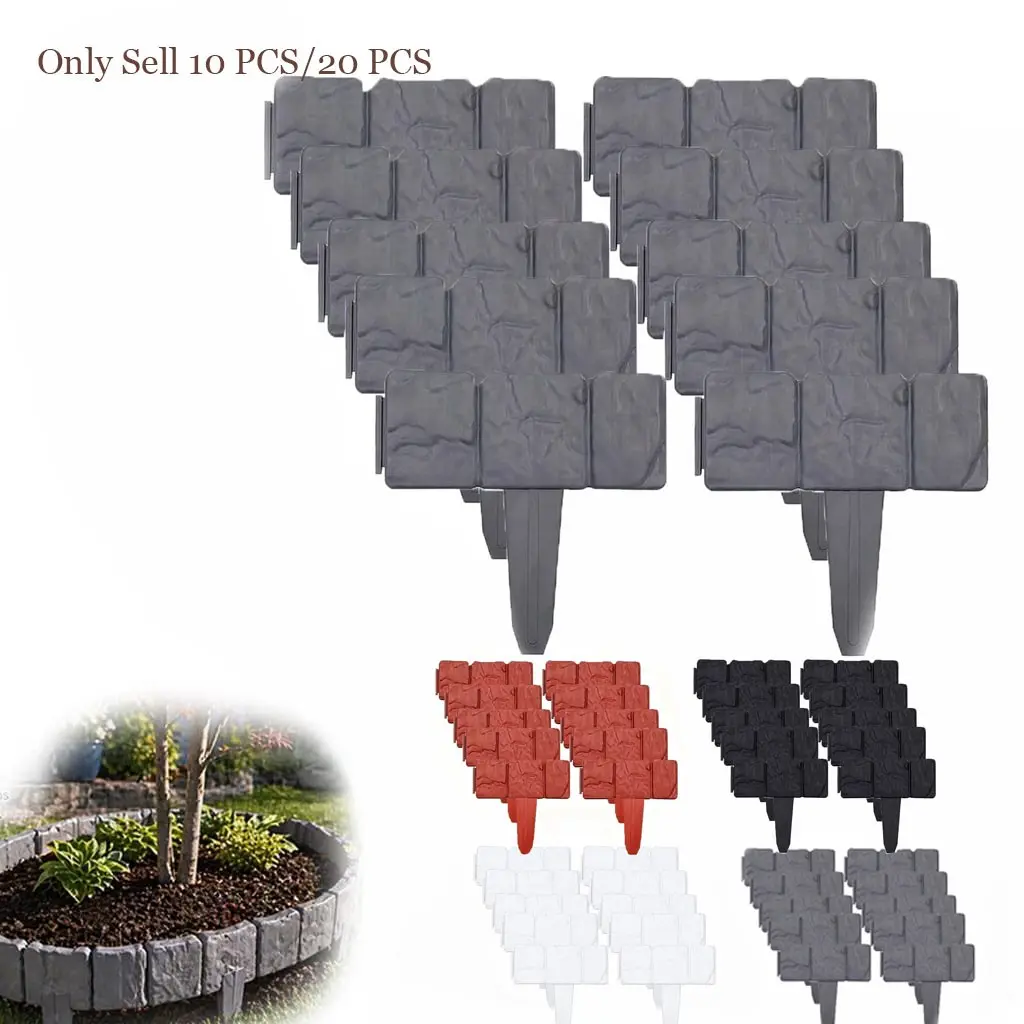 10/20 PCS Imitation Stone Decorative Garden Fence Garden Supplies - DIY Garden Edging Border, Flexible Stone Garden Edging for Flower Beds Lawn Walkways, No Dig Interlocking Plastic Landscape Border for Outdoor Yard Garden