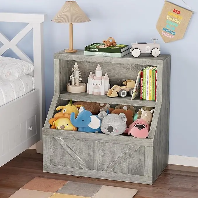 Bookshelf and Toy Storage, Wooden Toddler Bookcase Cabinet With Storage Organizer, Children's Large Cubbies for Playroom Bedroom Nursery Classroom School Kindergarten Daycare