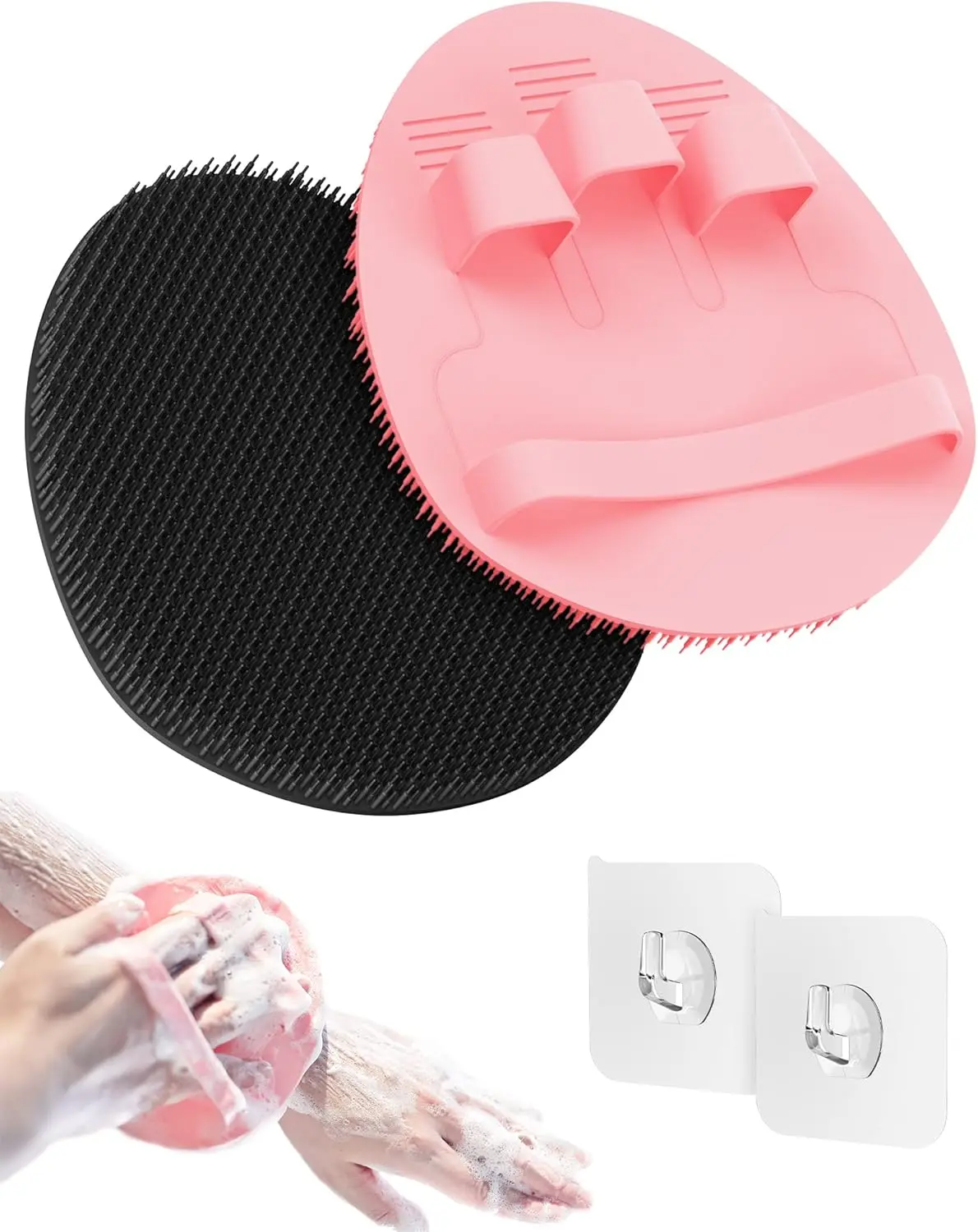 Silicone Body Scrubber 2 Piece Set, Deep Cleaning and Gentle Exfoliating Brush for Face & Back, Suitable for All Skin Types, Includes 2 Hooks