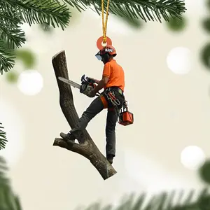 Personalized Tree Climber Acrylic Ornament, Custom Arborist Christmas Decor, Utility Worker Gift