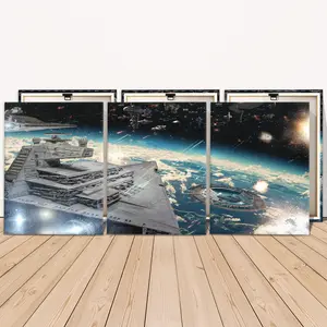 3 Counts Wooden Framed Canvas, Epic Galactic Battle Spaceship Scene, Space Theme Design, Exquisite Poster, Perfect Living Room Decoration, Modern Home Decor, Modern Art, Fashion Family Poster, Wall Art Decoration, Waterproof Art, Artwork