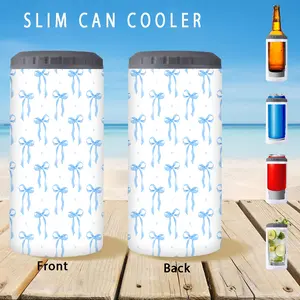1pc/12oz/350ml,Slim Can Cooler,Insulators,Leakproof Insulated Container,Doucle-Walled Stainless Steel Insulated Slim Cans,Light Blue Bow Pattern Birthday Gifts For Family And Friends,holiday party supplies