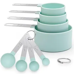 Measuring Cups Set Measuring Spoons Set, Nesting Measure Cups with Stainless Steel Handle, For Measuring Dry and Liquid Ingredients Small Teaspoon with Plastic Head
