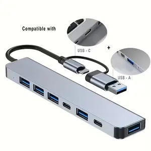USB-C HUB 3.0 Aluminum, 4 USB 2.0 Ports & 2 Type-C Ports, USB C Input, 7-In-1 USB Extender Splitter, Durable Design for Modern Connectivity Needs