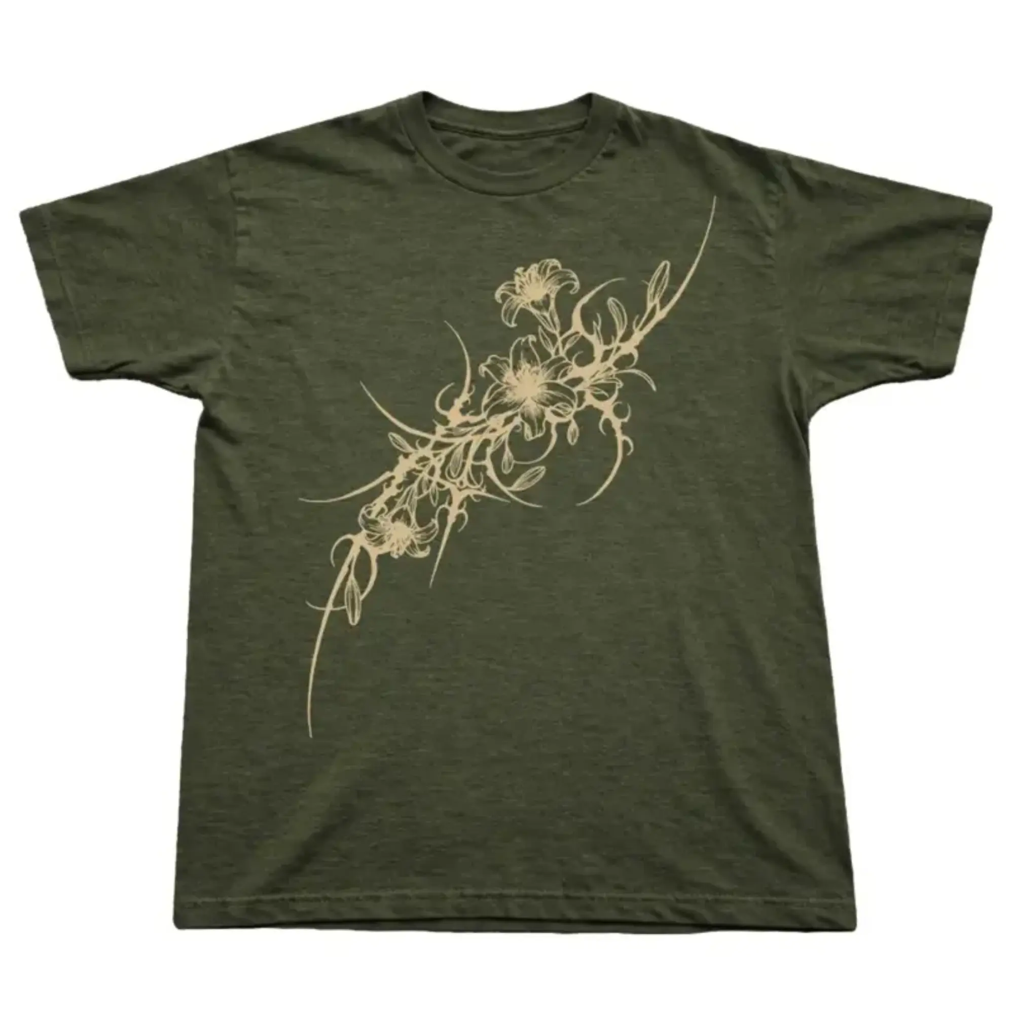 The Vintage Floral Tribal Shirt, Y2K Botanical T-Shirt, Abstract Thorn Flower Graphic Tee, Gift for Men, Gift for Women, Crew Neck T-shirt, Trending T-shirt