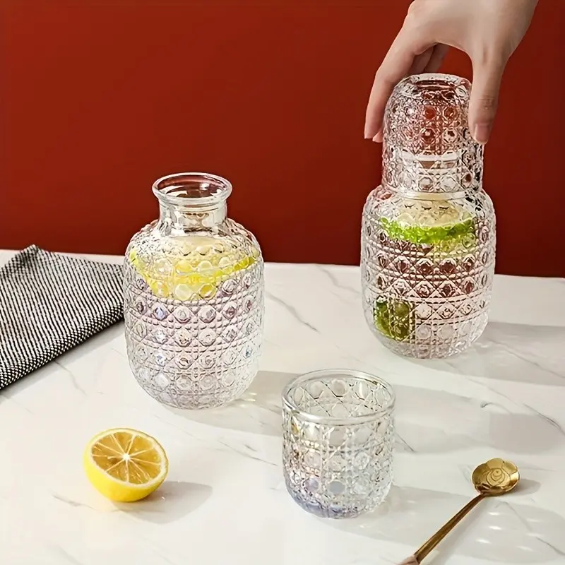 Vintage Glass Pitcher Set with Water Jug and Cup, Cold Pressed Drink Dispenser for Summer Beverages, Ideal for Home, Restaurant, Office