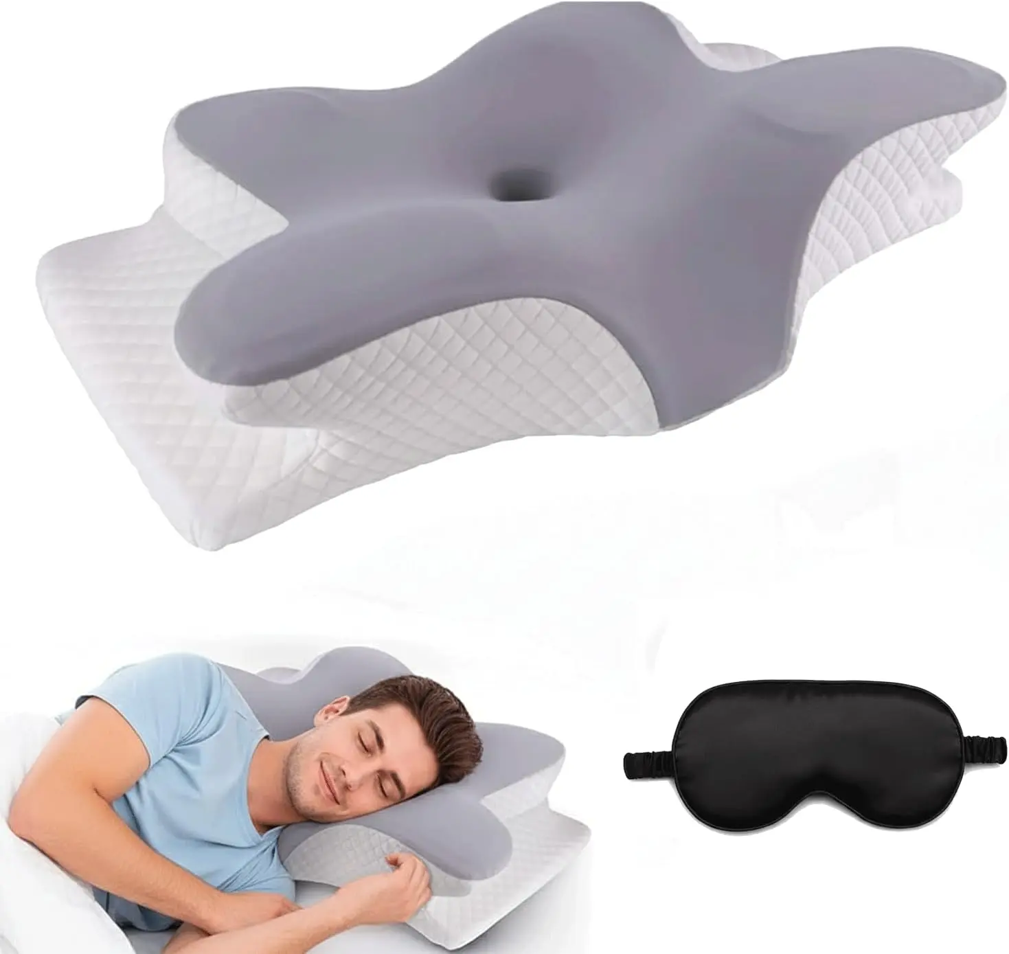 Memory Foam Cervical Neck Pillow for Side Sleepers | Orthopedic Ergonomic Neck & Shoulder Pain Relief Pillow | Odorless | Free Sleeping Mask