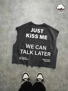 Unisex Casual Fashion Letter Print Short Tank Top, Summer Fitted Cotton Vest, Perfect for Fitness, Outdoor Travel, Streetwear