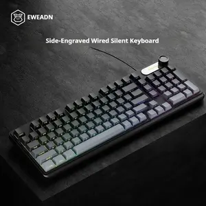Eweadn Wired Silent Gaming Keyboard, RGB Backlit, Gradient Keycaps, Multimedia Knob Control, Ergonomic Design, for PC, Laptop, Desktop, Windows, MAC